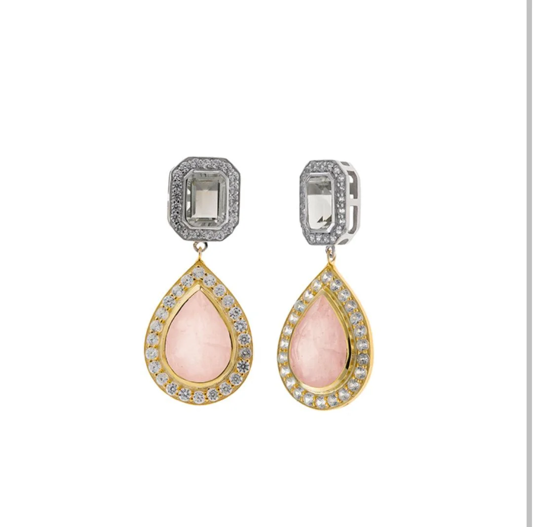 Pendientes Salvatore con amatista verde y cuarzo rosa